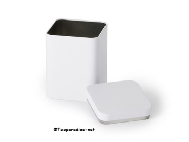 Tee-Dose "Solo", 100 g weiß Weißblech, eckig, Stülpdeckel, matt 7,3 x 7,3 x 10 cm