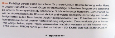 Preview: UNION RÖSTEREI „GUTSCHEIN RÖSTEREIFÜHRUNG“ im Wert von 25,00 Euro.