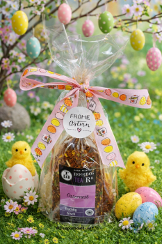 Teetütchen „Frohe Ostern“ mit 100 g. „Osternest Tee & 2 x Kandissticks“ Set