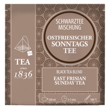 Preview: 1836: Schwarzteemischung Ostfriesischer Sonntagstee 50 Pyramidenbeutel im Sachet à 3 g