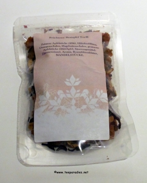 Teetütchen: Früchtetee Bratapfel Tee®25 g. in Zipbeutel durchsichtig mit Weihnachtsaufkleber