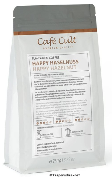Café Cult: Kaffee „Happy Haselnuss“ in 250 g Tüte, ganze Bohne aromatisiert