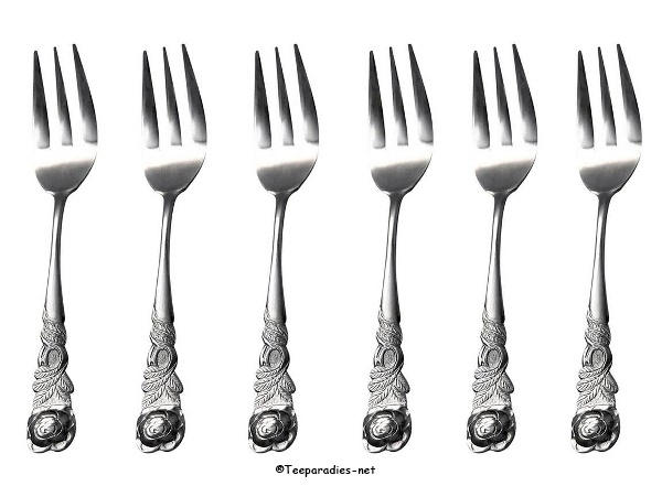 6 x Kuchengabel Rosendekor ca. 13,5 cm Edelstahl im Set