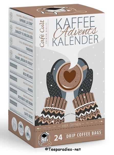 Kaffee-Adventskalender „Handwärmer“ mit 24 Drip Coffee Bags 240 g.