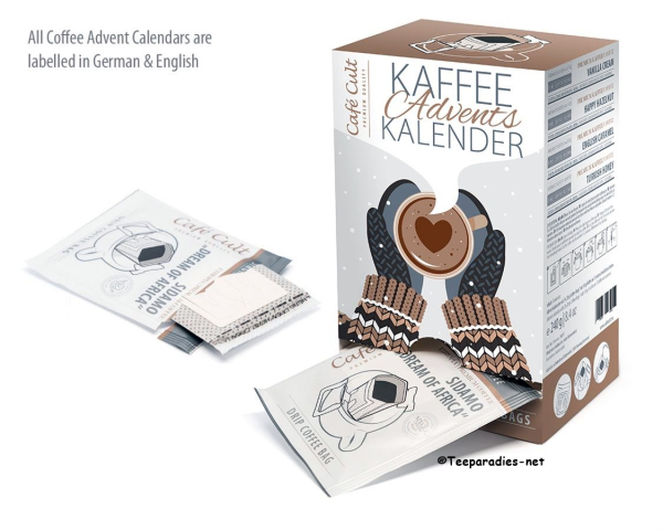 Kaffee-Adventskalender „Handwärmer“ mit 24 Drip Coffee Bags 240 g.