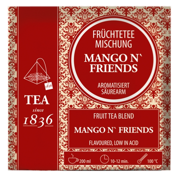 1836: Früchteteemischung Mango n´ Friends Mango-Note aromatisiert 50 Pyramidenbeutel im Sachet à 4 g