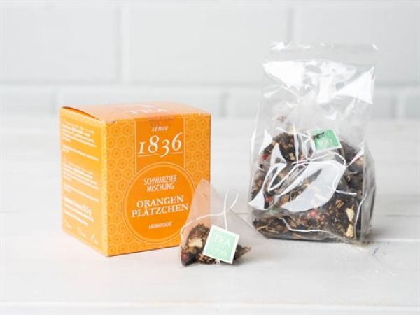 1836 Schwarzteemischung, aromatisiert Orangenplätzchen, Orangenplätzchen Note since 1836 – 52,50 g.