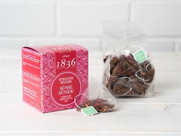 1836 Rotbuschmischung aromatisiert, Süße Sünde, Himbeer-Vanille-Note aromatisiert since 1836 – 52,50 g.