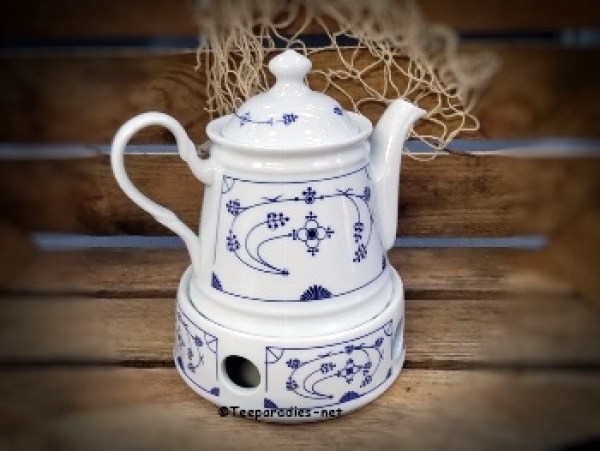 Teekanne 0,4 l und Stövchen Set „indisch blau“ Porzellan