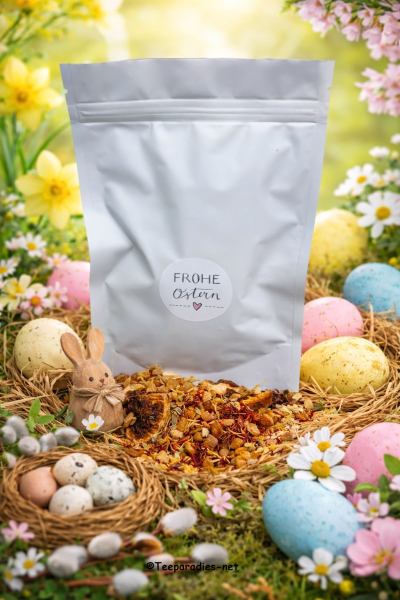 Tee Ostertütchen mit „Ostersticker Frohe Ostern“ 50 g. Aromatisierter Früchtetee
