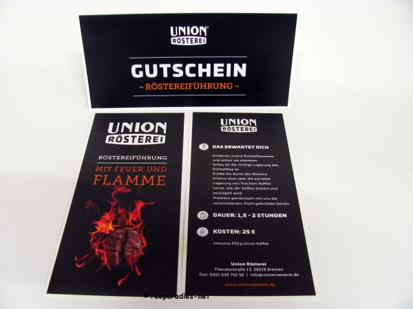 UNION RÖSTEREI „GUTSCHEIN RÖSTEREIFÜHRUNG“ im Wert von 25,00 Euro.