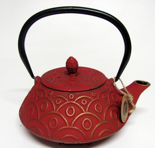 Gusseisen-Teekanne "Benxi", rot/gold, mit Edelstahlsieb