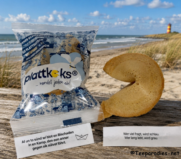 10 x plattkeks in Cellophantüte mit blauem Schleifenband 60 g.