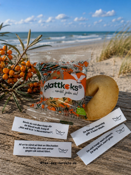 BIO: plattkeks® Sanddorn ostfriesisch 1 Stück Glückskeks ostfriesisch 6 g. nordet jeden ein !