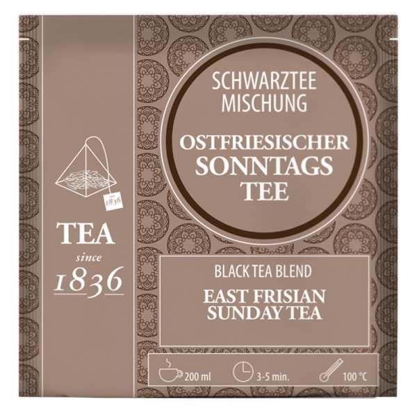 1836: Schwarzteemischung Ostfriesischer Sonntagstee 50 Pyramidenbeutel im Sachet à 3 g