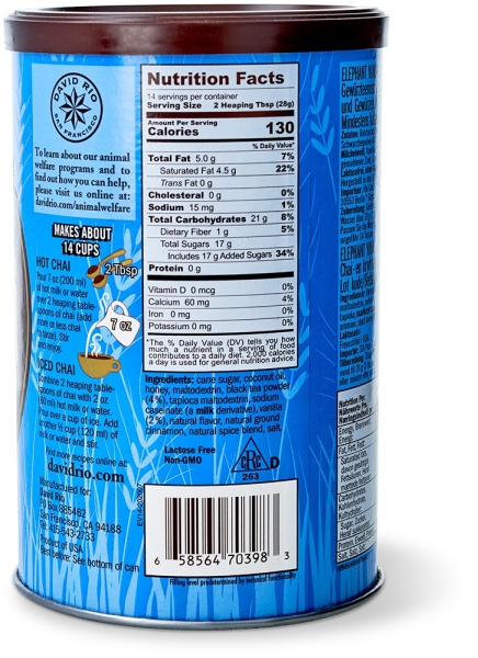 David Rio Chai Latte 398g "Elephant Vanilla"