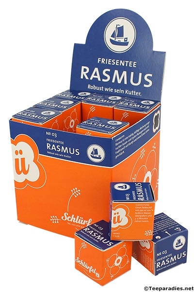 03: Bio Schlürf Tee: Ostfriesenmischung "Rasmus" in Schmuckbox mit 27 Schlürfel 67,5 g.